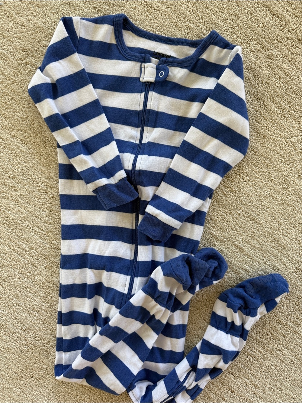 Striped Navy & White Footed One-Piece Pajamas for Kids